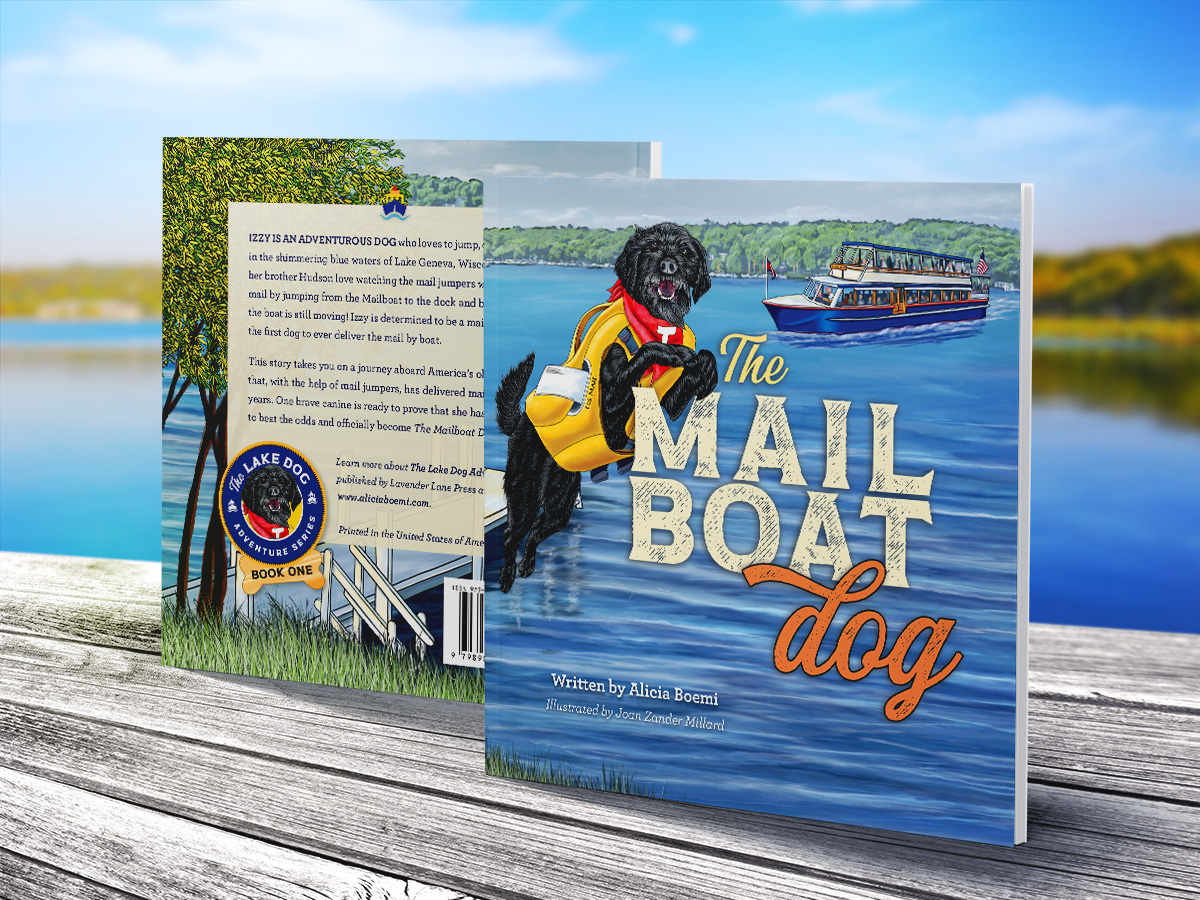 Front and Back Cover of The Mailboat Dog Children's Book