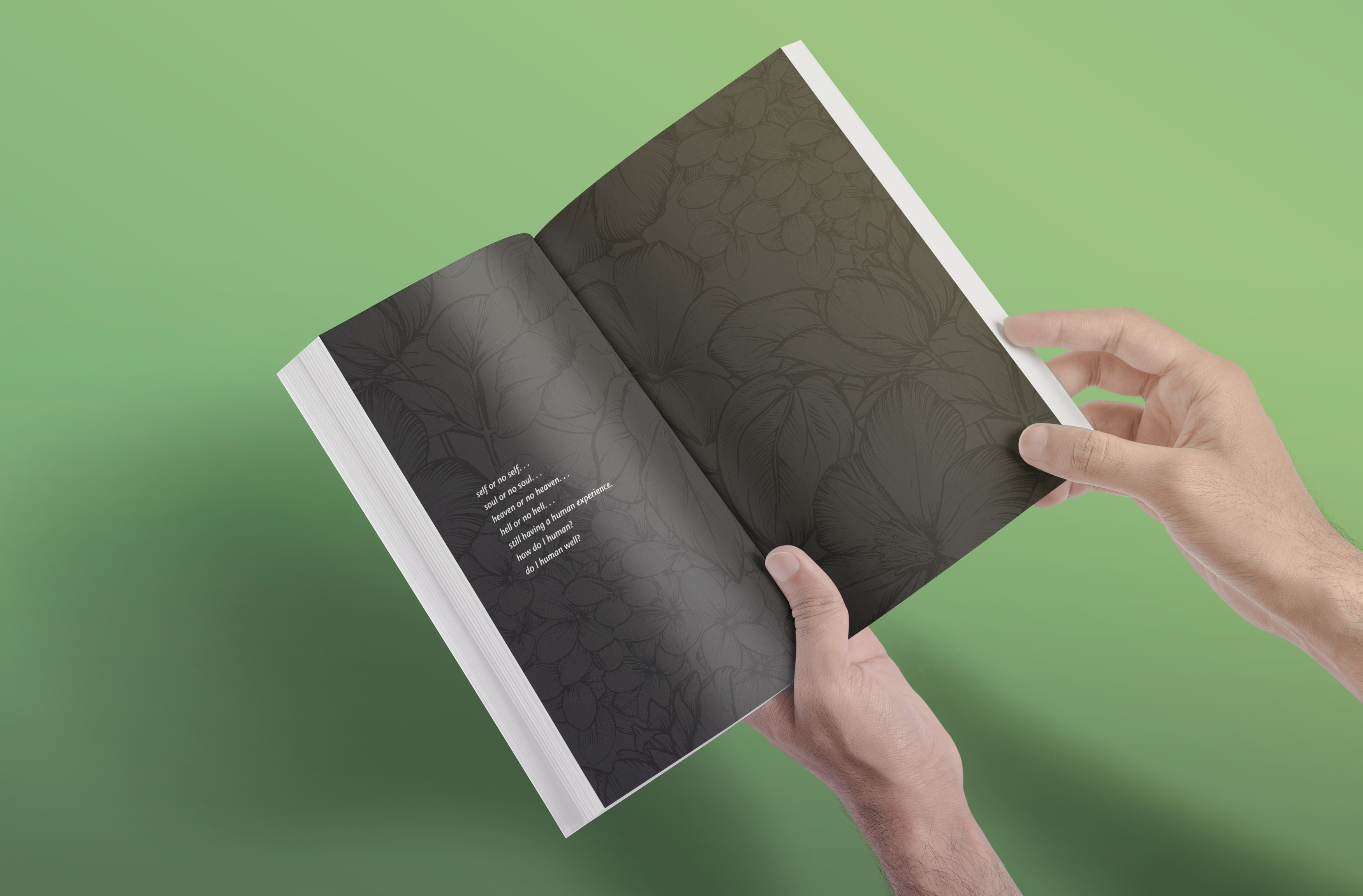 Artistic book designing featuring a single spread with a poem