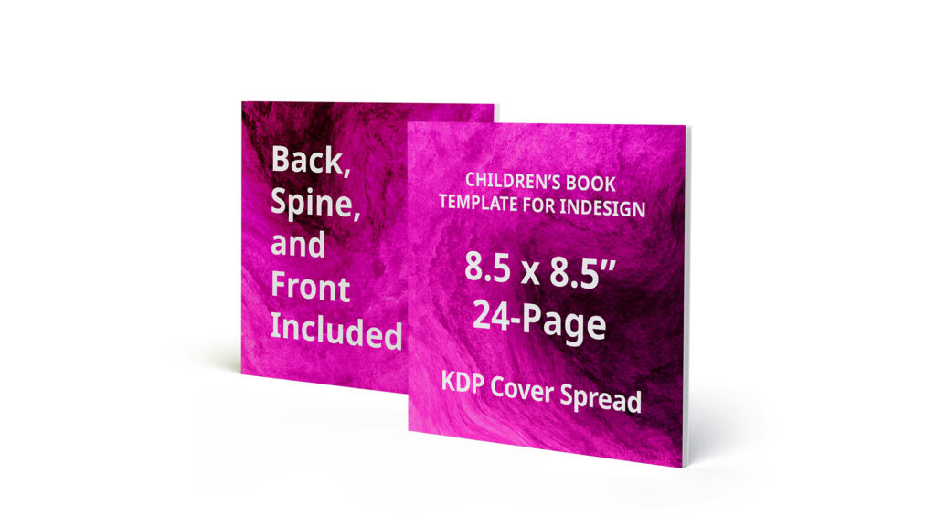 mockup of a pink book, advertising an 8.5 x 8.5 book cover template for InDesign