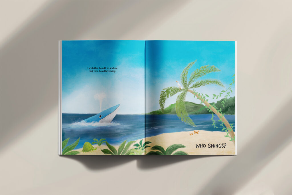 interior spread mockup of children's book with illustrations by olivia chindamo