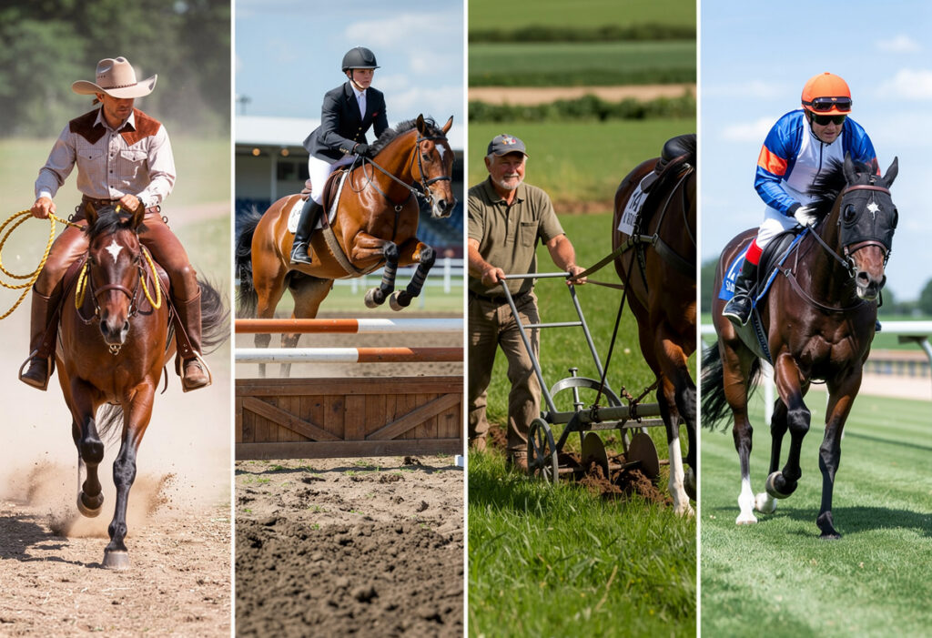 Horses performing different jobs, such as AI models are tuned for certain tasks